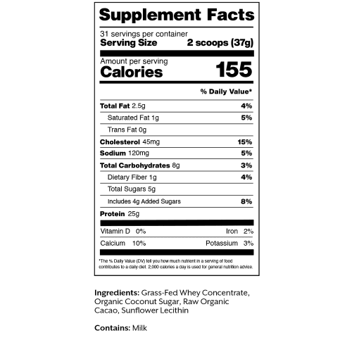 3 promix 2 5lb grass fed native whey protein powder raw chocolate packaging supplement facts 1000x 2