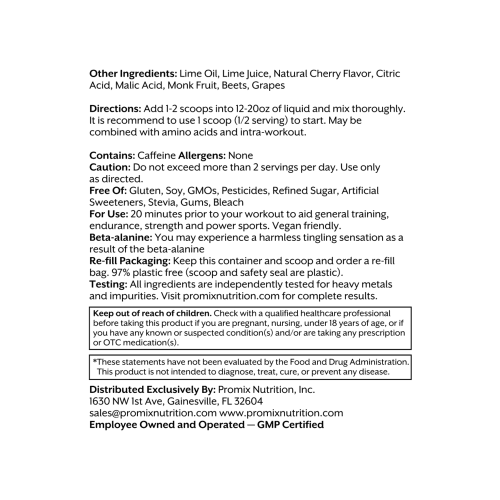 Promix 380g beta alanine b12 tyrosine taurine caffeine monk cherry lime pre workout benefits 2 1000x eafef693 af34 4a5a babb a8aac8a08a7f