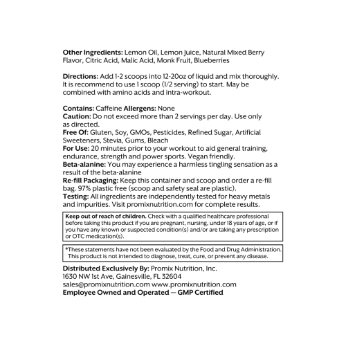 Promix 380g beta alanine b12 tyrosine taurine caffeine monk mixed berry pre workout benefits 2 1000x 192931cf 055b 45a6 b4d1 d68822b0ebdb