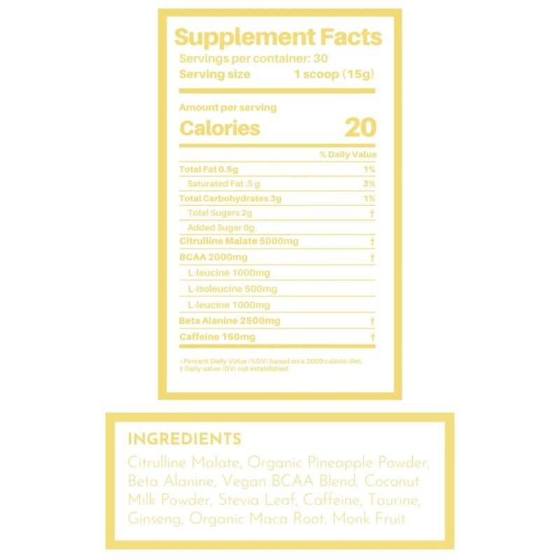 Tropical Paradise Preworkout Nutritional Label